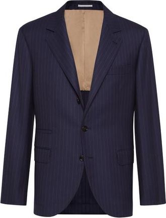 Brunello Cucinelli Chalk stripe blazer in Navy Blue at Nordstrom, Size 58 It