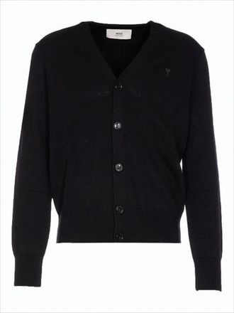 Ami Black V-Neck Cardigan With Button-Down Front