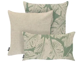 Beliani Set Di 3 Cuscini Da Esterno Decorativi Per Giardino Beige E Verdi Arenaria