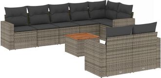 vidaXL Set De Muebles De Jard&iacute;n 9 Pzas Y Cojines Rat&aacute;n Sint&eacute;tico Gris Vidaxl