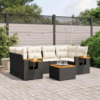 vidaXL Set De Comedor De Jard&iacute;n 7 Pzas Y Cojines Rat&aacute;n Sint&eacute;tico Negro Vidaxl