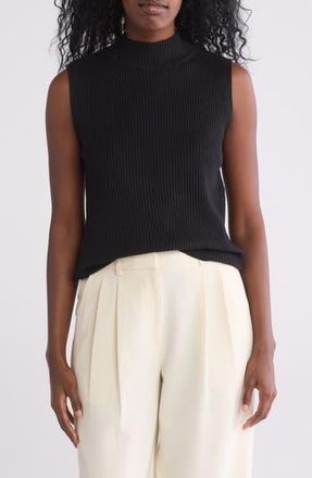 Halogen Mock Neck Sleeveless Rib Top in Rich Black at Nordstrom Rack, Size Large