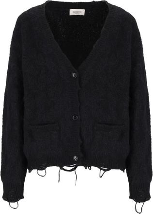 Laneus Truien & Vesten, Heren, Zwart, S, Wol, Zwarte V-hals Distressed Sweater met Zakken