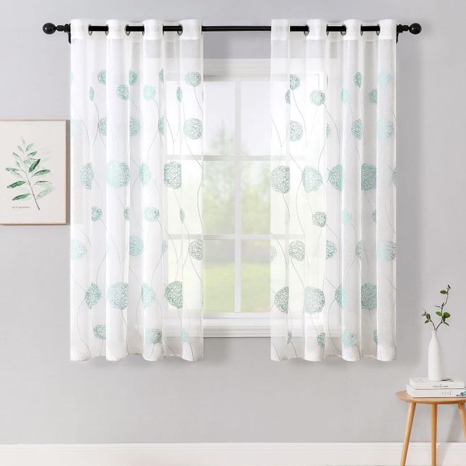Miulee Vorhänge mit Florales Stickerei, Gardinen Weiß mit Blau Muste für Wohnzimmer, Schlafzimmer Vorhang Transparent mit Ösen, 2er Set Voile Blumen Durchsic ab 31,09 €