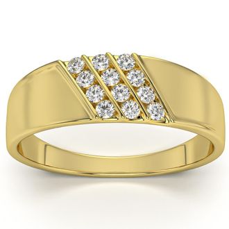 Pompeii3 1/5Ct Multi Row Mens Diamond Polished Gold Lightweigt Ring