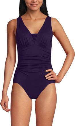Lands End Mastectomy Slender Grecian Tummy Control Chlorine Resistant One Piece Swimsuit in Blackberry at Nordstrom, Size 14