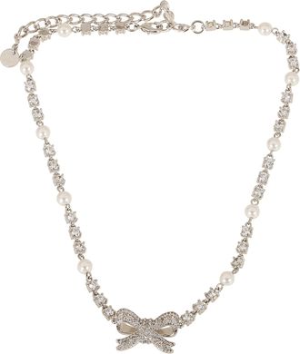 Self Portrait Silver Three-Dimensional Crystal Pearl Bow Choker