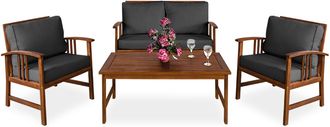 Deuba Casaria Conjunto De Jard&iacute;n Atlas 4 Personas Madera De Acacia Mesa Sillas Banco Cojines Lavables Balc&oacute;n Terraza Crema/gris