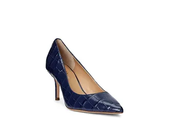 Lauren Ralph Lauren Lanette Crocodile Embossed Leather Pumps High Womens Heels Refined Navy : 9.5 B - Medium