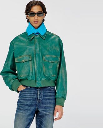 Diesel Aviator jacket in treated leather - Leather jackets - Man - Green