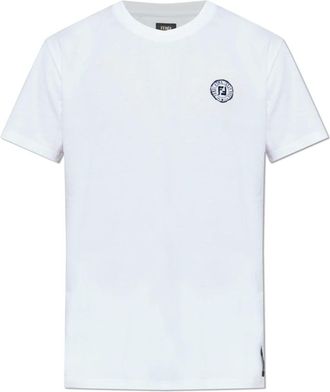 Fendi Tops, Heren, Wit, M, Katoen, Logo T-Shirt