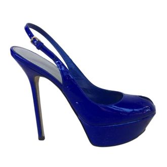 Sergio Rossi Blue Patent Peep-Toe Slingback Pumps Size 37