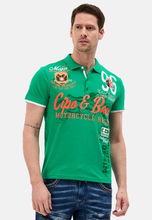 Cipo & Baxx Poloshirt CIPO & BAXX, Herren, Gr. 4XL, gr&uuml;n, Jersey, Obermaterial: 95% Baumwolle, 5% Elasthan, bedruckt, regular fit h&uuml;ftlang, Rundhals, Shirts Polos