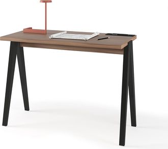 HERDASA Escritorio 629 De La Colecci&oacute;n Comp&aacute;s Nogal De Melamina Y Patas De Haya Negro, De Herdasa