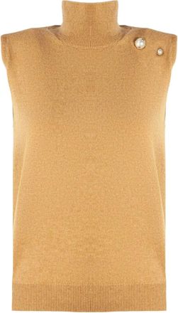 Alberta Ferretti Top met hoge hals verfraaid met parels - Bruin