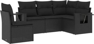 vidaXL Vidaxl - Set De Muebles De Jard&iacute;n 5 Pzas Y Cojines Rat&aacute;n Sint&eacute;tico Negro