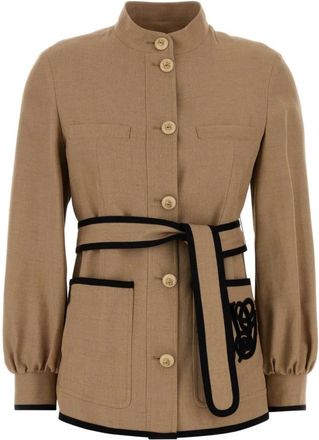 Valentino Garavani Viscose Blend Blazer - Dames - Blazers - Beige - S - Leer - Jassen