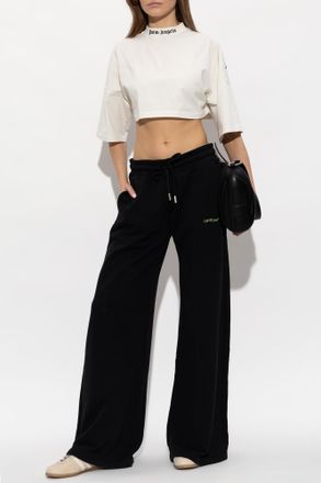 Palm Angels Cropped T-shirt With Printed Logo, Womens, White