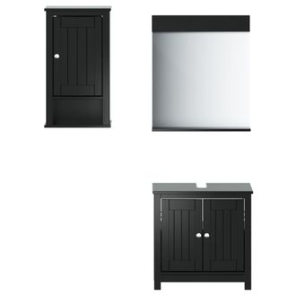 vidaXL Set Mobili Da Bagno 3 Pz Berg Nero In Legno Massello Di Pino - Vidaxl