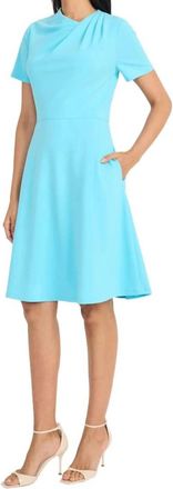 Maggy London Short Sleeve A Line Dress In Blue Curacao