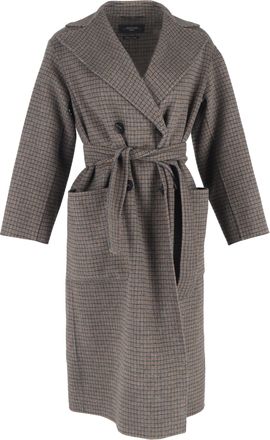 Max Mara Pre-owned Womens Max Orense Plaid Double-Breasted Coat in Brown Wool - Mocha - Size 2XS