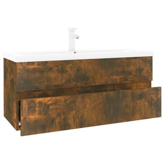 Berkfield Home Sink Cabinet with Built-in Basin Smoked Oak Engineered Wood in Brown