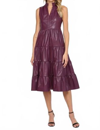Fate Faux Leather Sleeveless Tiered Midi Dress In Wine