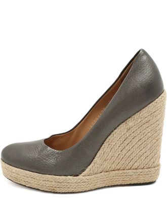 Ferragamo wedge heel pumps - women - Calf Leather/Calf Leather/Calf Leather/Rubber - 37.5 - Grey