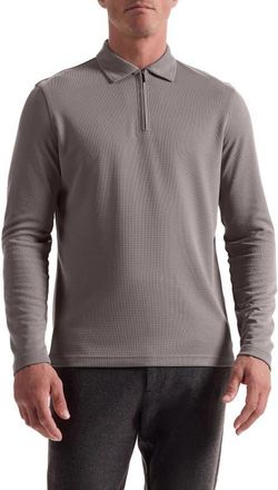 Bugatchi Ottoman Rib Half Zip Long Sleeve Polo in Walnut at Nordstrom, Size X-Large