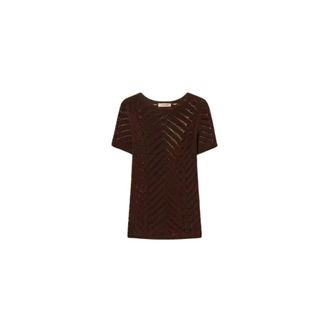 Twinset Overhemden, Dames, Bruin, S, Leer, Fitted Chevron Jumper