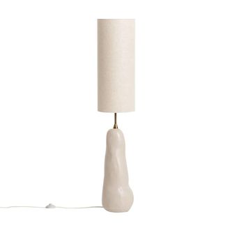 Sweeek L&aacute;mpara de pie interior cer&aacute;mica y tela, &oslash;27cm, pardo