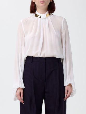 Elisabetta Franchi Long-Sleeved Georgette Blouse with Jewel Neck