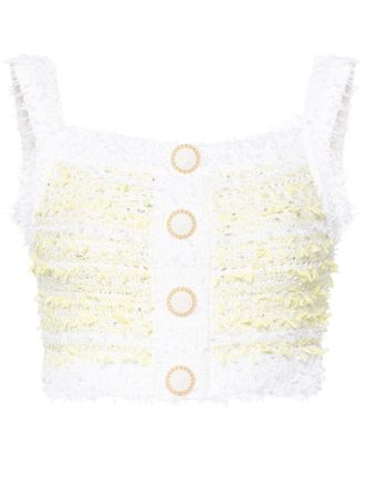 Balmain striped tweed crop top - women - Polyester/Cotton/Polyamide/Polyamide/Cotton - 36 - White