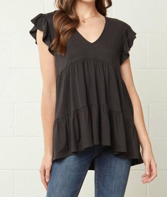 Entro Tiered Ruffle Babydoll Top In Black