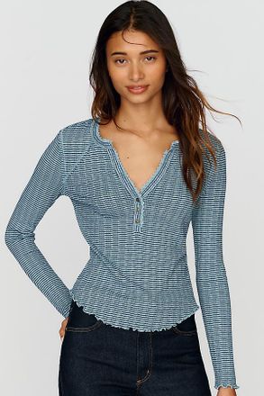 Pilcro Lace Trim Henley Top