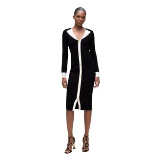 Karl Lagerfeld Kleedjes, Dames, Zwart, M, Leer, Midi Jurk