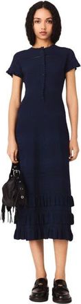 Maje Knit maxi dress with ruffles in Navy at Nordstrom, Size 42 Eu