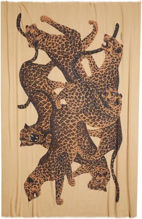 Saint Laurent Leopard Print Wool Fringe Scarf in Shell/Multicolor at Nordstrom