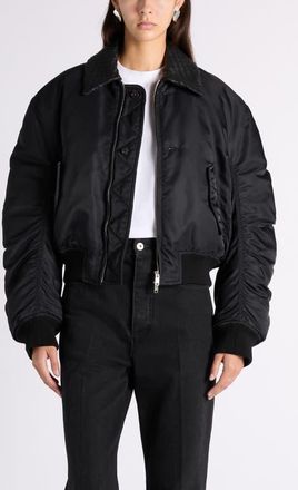 Bottega Veneta Intrecciato Collar Water Repellent Padded Nylon Bomber Jacket in Double Black at Nordstrom, Size 2 Us
