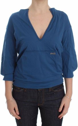 Exte Womens Dre10076 Vneck 34 Sleeve Top - Blue Cotton - Size EU 40 (Womens)
