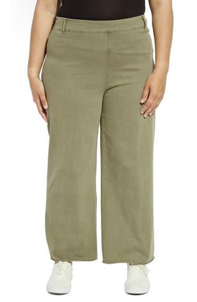 Lyss&eacute; ntials Erin High Waist Wide Leg Pants in Antique Wash Smoked Green at Nordstrom, Size 1X
