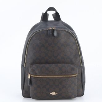 Coach Black Brown Leather Coated Canvas Backpack Shoulder Bag (Pre-Owned)