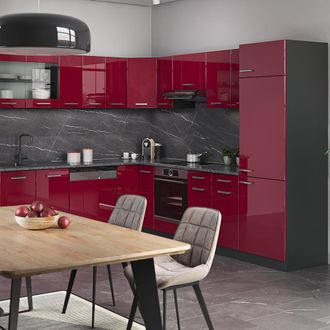 Vicco Cocina Esquinera R-line, Burdeos Brillo Intenso/antracita, 227 X 287 Cm Sin Encimera