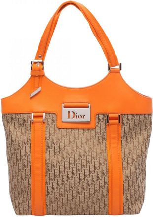 Dior Beige Orange Canvas Leather Handbag Tote Bag (Pre-Owned)