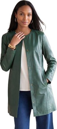 Jessica London Three Quarter Leather Jacket in Emerald Green at Nordstrom, Size 22