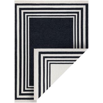 RugsX Carpet TWIN 22990 Frame, cotton, double-sided, Ecological fringes - black / cream black 140x190 cm
