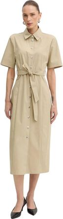 Patrizia Pepe Midi-jurk met ceintuur - Dames - Shirt Kleedjes - Beige - L - Katoen - Kleedjes