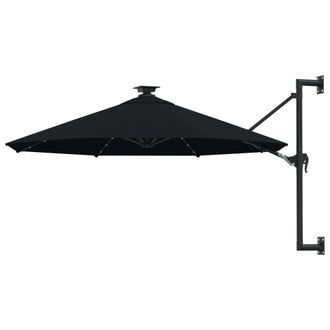 Berkfield Home Wall-mounted Parasol with LEDs & Metal Pole 300 cm Black