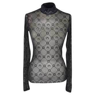 Marine Serre Moonogram Mesh Flock High Neck Top in Black Polyamide