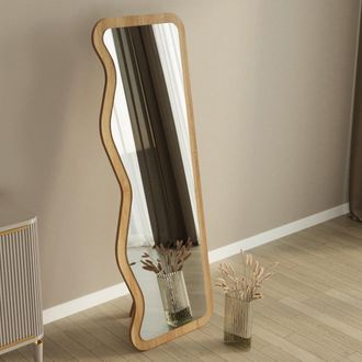 Dmora Espejo Bissonen, Forma Rectangular, Tipo De Suelo, Color Estructura Transparente, 50x160h Cm Roble Marr&oacute;n